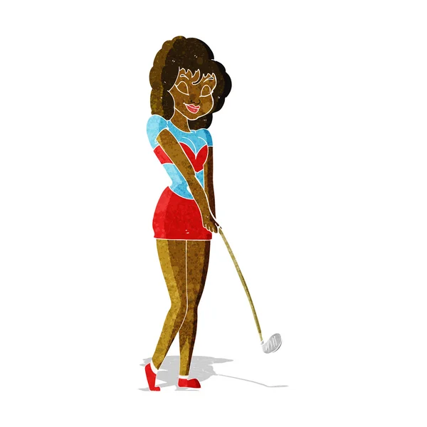 Γελοιογραφία γυναίκα παίζει γκολφ — Διανυσματικό Αρχείο
