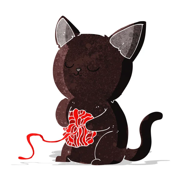 漫画かわいい黒猫糸のボールで遊ぶ — ストックベクタ