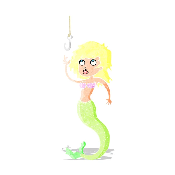 卡通人物美人鱼和鱼钩 — 图库矢量图片
