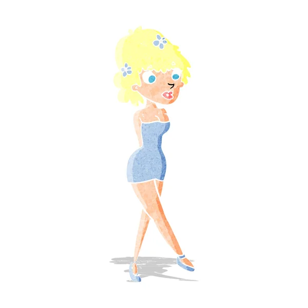 Donna dei cartoni animati posa in abito — Vettoriale Stock