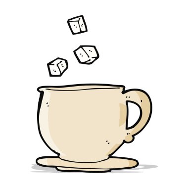 karikatür çay fincanı şeker küpleriyle