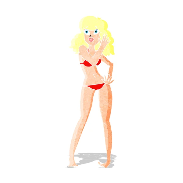 Cartoon pretty woman in bikini — Stock Vector