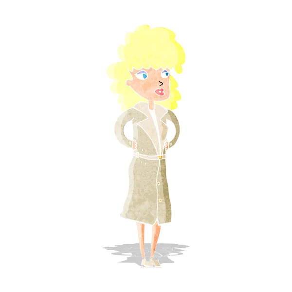 Cartoon woman in trench coat — Stock Vector