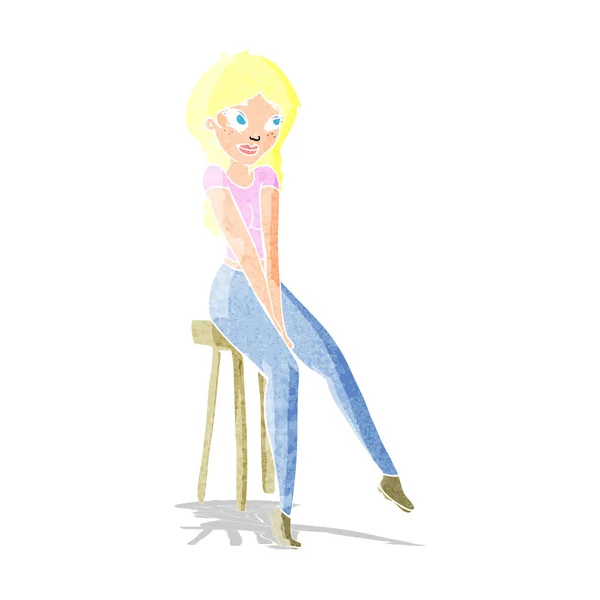 Cartoon pretty girl on stool — Stock Vector