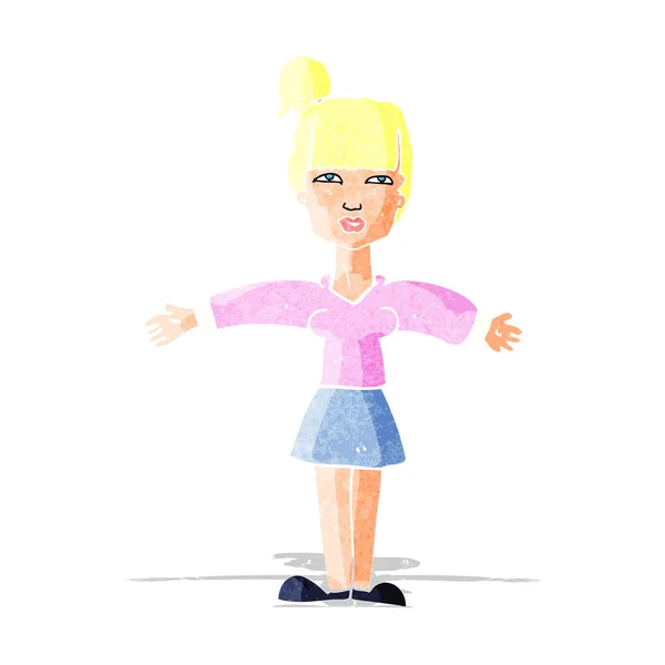 Cartoon vrouw shrugging schouders — Stockvector