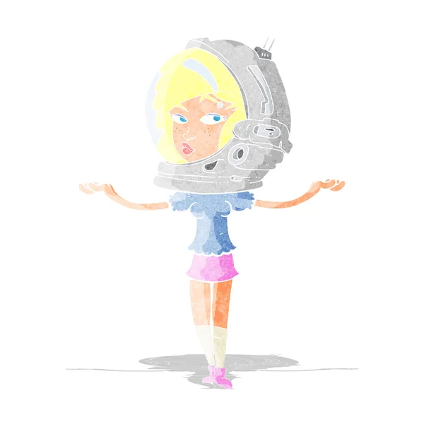 Cartoon woman wearing space helmet — Stock Vector