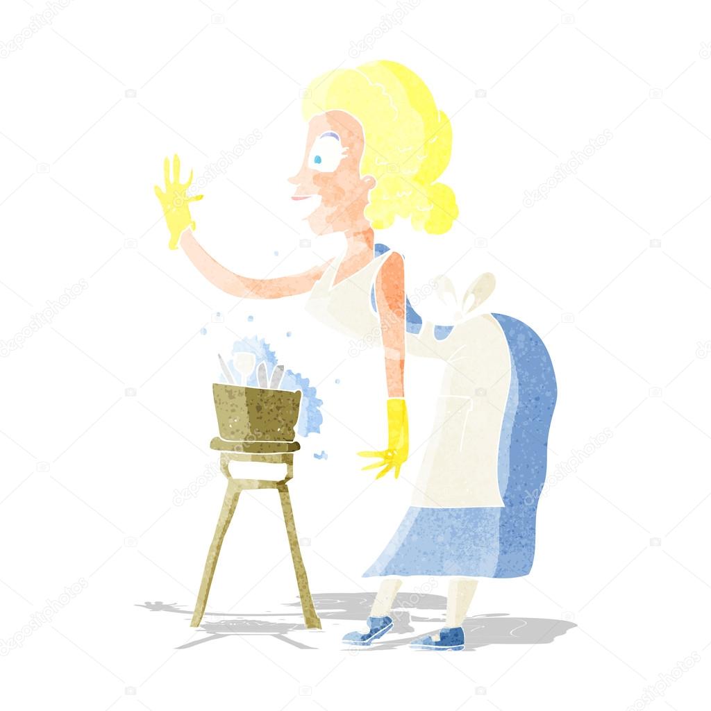 Femme Au Foyer De Dessin Anime A Vaisselle Image Vectorielle