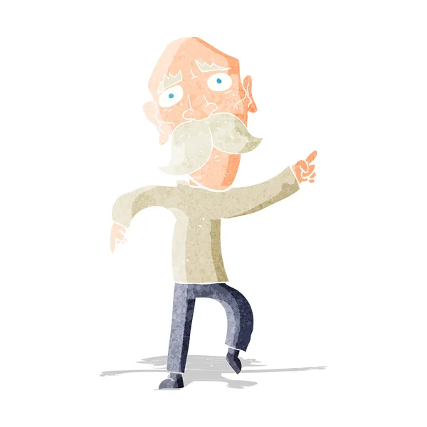 Cartoon sad old man pointing — Stock Vector