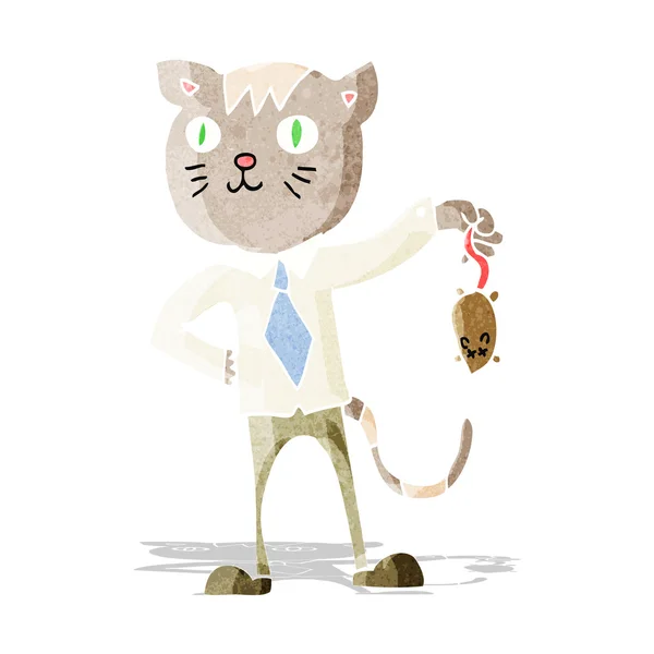Chat d'affaires dessin animé avec souris morte — Image vectorielle