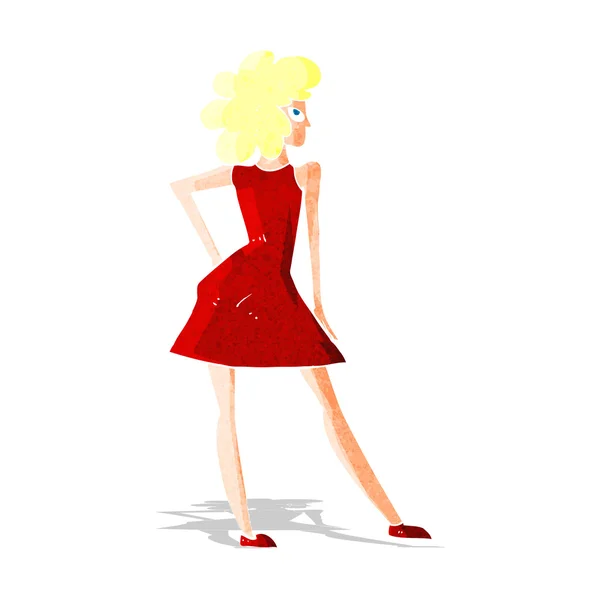 Femme dessin animé posant en robe — Image vectorielle