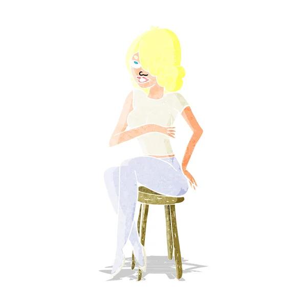 Dessin animé femme assise sur tabouret de bar — Image vectorielle