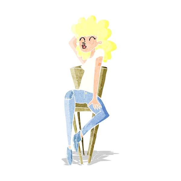 Kobieta z kreskówek pozowanie na krześle — Wektor stockowy