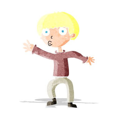 Çizgi film çocuğu el sallıyor.