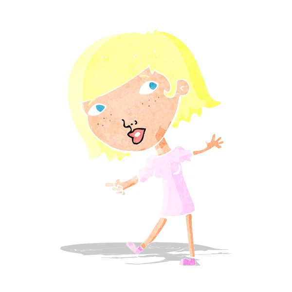 Cartoon glückliches Mädchen gestikuliert zu folgen — Stockvektor