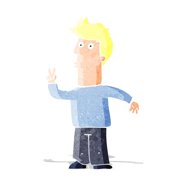 Hombre de dibujos animados señalización con la mano — Vector de stock