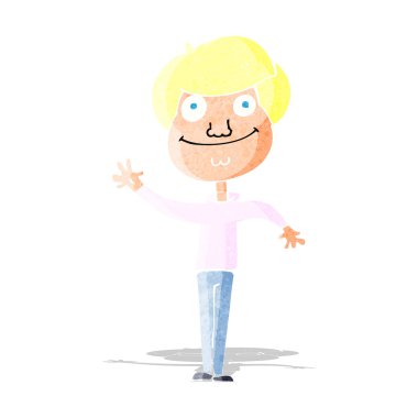 Çizgi film mutlu adam el sallıyor