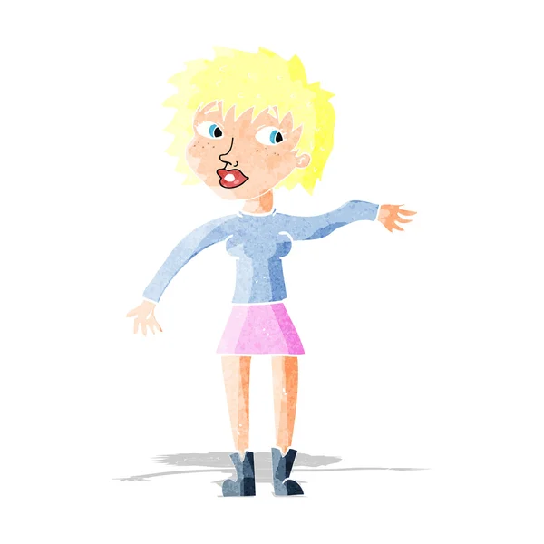 Dibujos animados mujer amigable saludando — Vector de stock