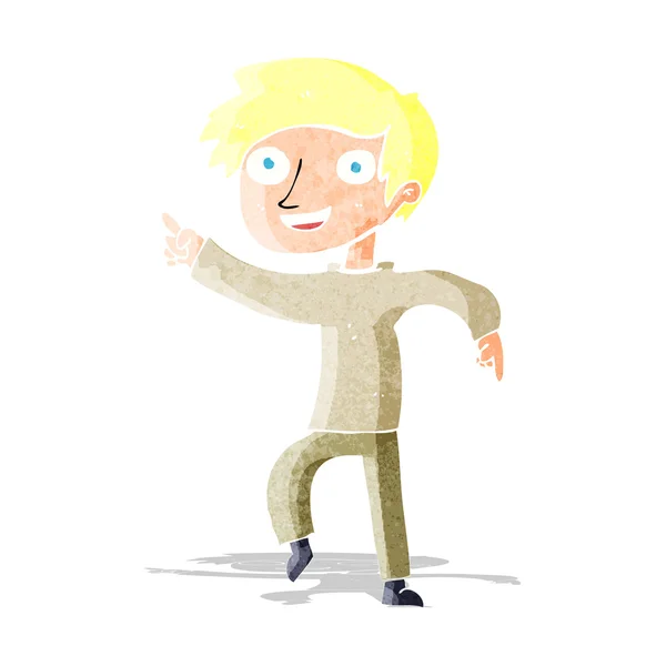 Desenho animado menino feliz apontando — Vetor de Stock