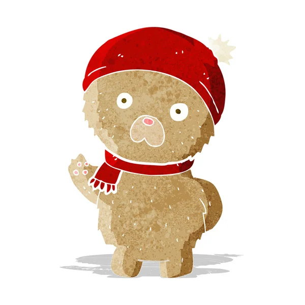 Cartone animato orsacchiotto in inverno cappello e sciarpa — Vettoriale Stock