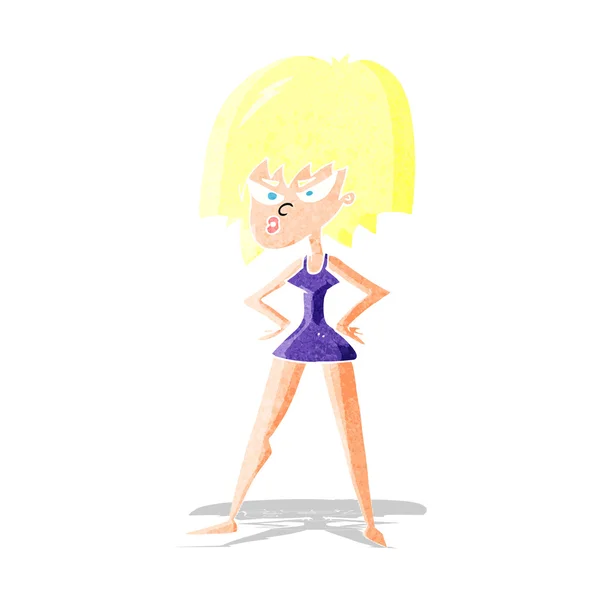 Cartoon angry woman in dress — Stock Vector