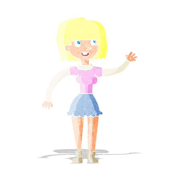 Chica de dibujos animados saludando — Vector de stock