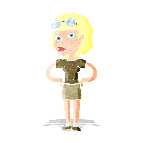 Kreslené retro pilot žena — Stockový vektor