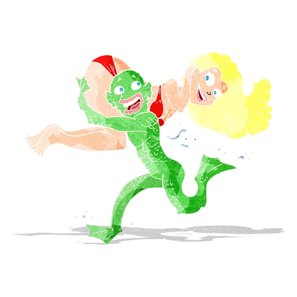 Cartoon swamp monster carrying girl in bikini — Stock Vector