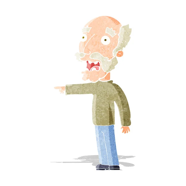 Cartoon scared old man pointing — Stock Vector