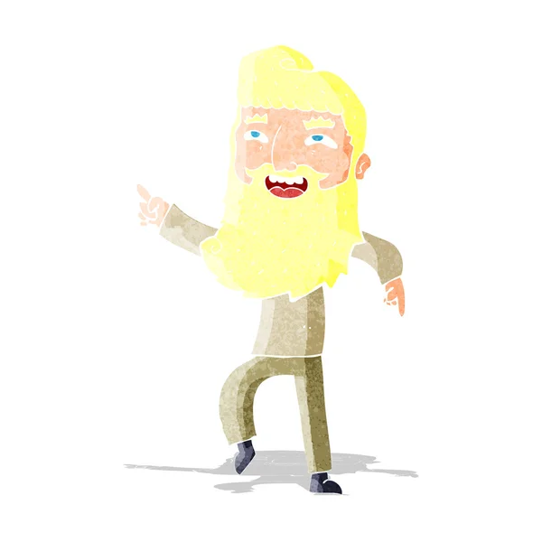 Cartoon man with beard laughing and pointing — Stock Vector