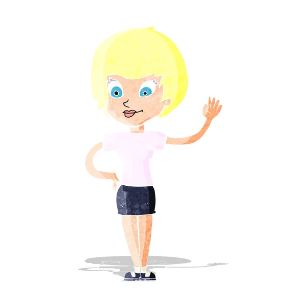 Cartoon vrouw zwaaien — Stockvector