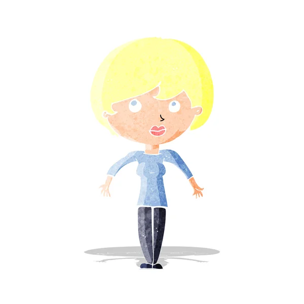 Cartoon vrouw shrugging schouders — Stockvector