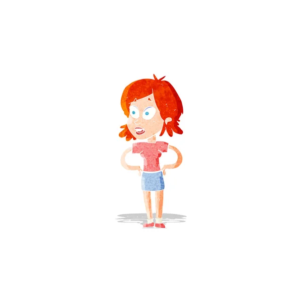 Femme dessin animé avec les mains sur les hanches — Image vectorielle