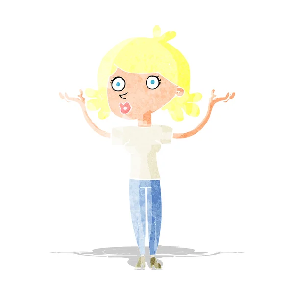 Cartoon woman throwing arms in air — Stock Vector