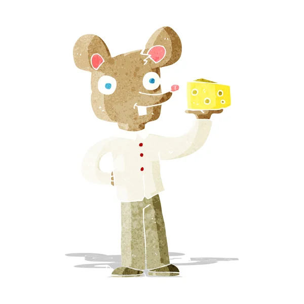 Cartoon mouse holding cheese — Stock Vector