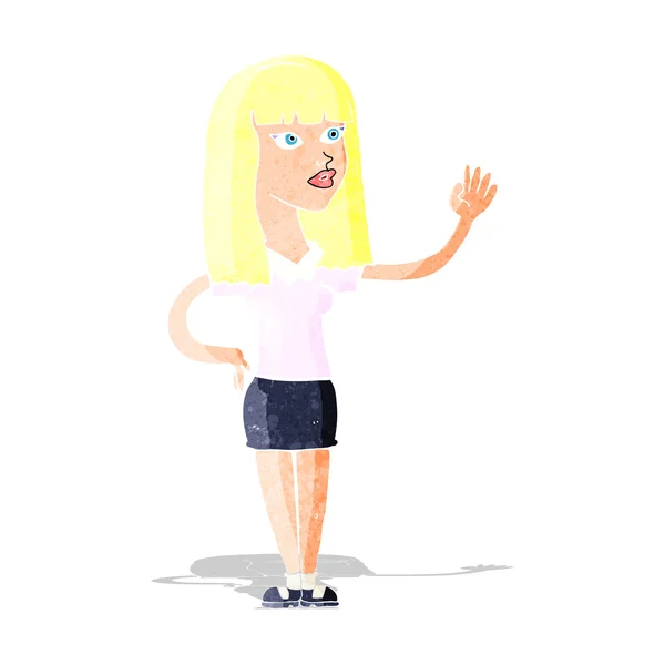 Dibujos animados mujer bonita saludando — Vector de stock