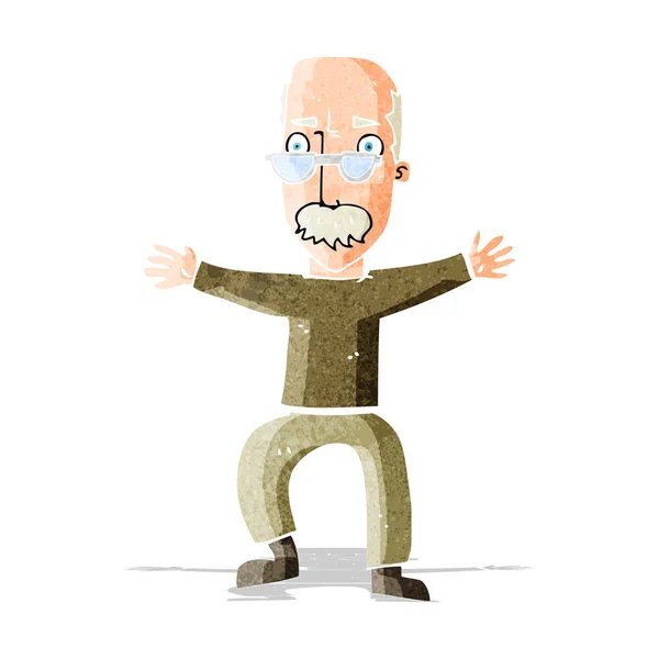 Dessin animé vieil homme agitant les bras — Image vectorielle