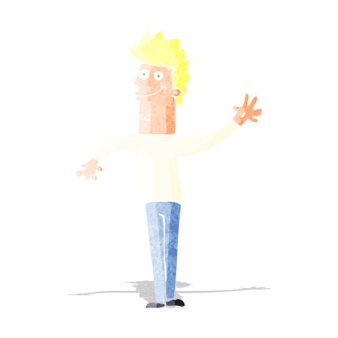 Çizgi film mutlu el sallayan adam