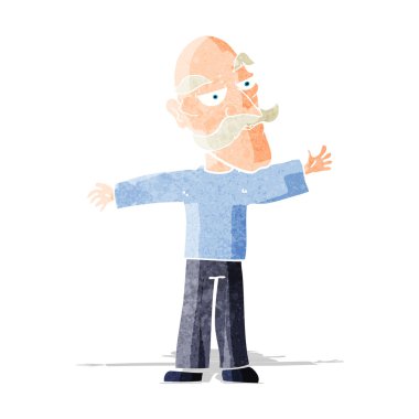 Çizgi film ihtiyarı kollarını açıyor.