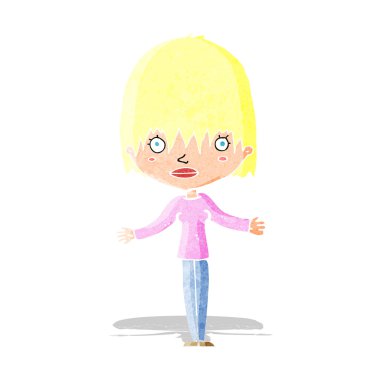 Çizgi filmdeki kadın omuzlarını silkiyor.