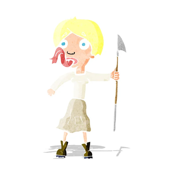 Cartoon vrouw met speer steken uit tong — Stockvector