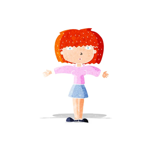 Mujer de dibujos animados hombros encogidos — Vector de stock