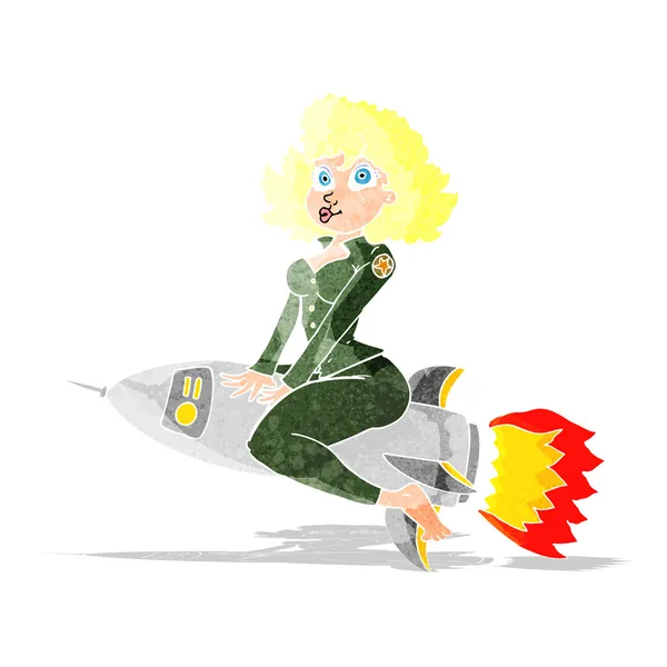 Cartoon army pin up girl riding missile — Stock Vector