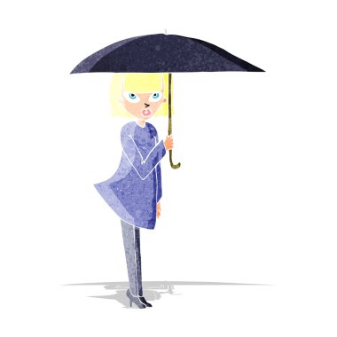 Şemsiyeli karikatür kadın
