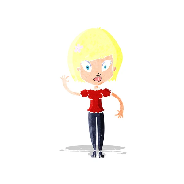 Cartoon mooi vrouw zwaaien — Stockvector