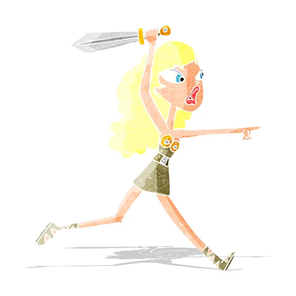 Cartoon viking girl with sword — Stock Vector