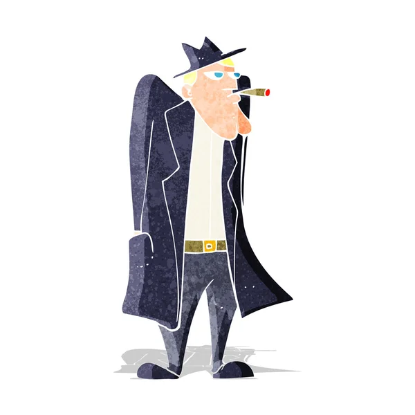 Cartoon man in hat and trench coat — Stock Vector