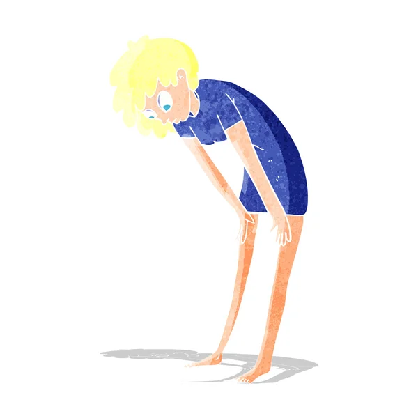 Mujer de dibujos animados mirando sus pies — Archivo Imágenes Vectoriales
