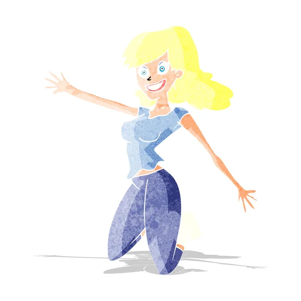 Cartoon jumping mulher — Vetor de Stock