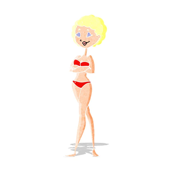 Cartone animato donna retrò in bikini — Vettoriale Stock