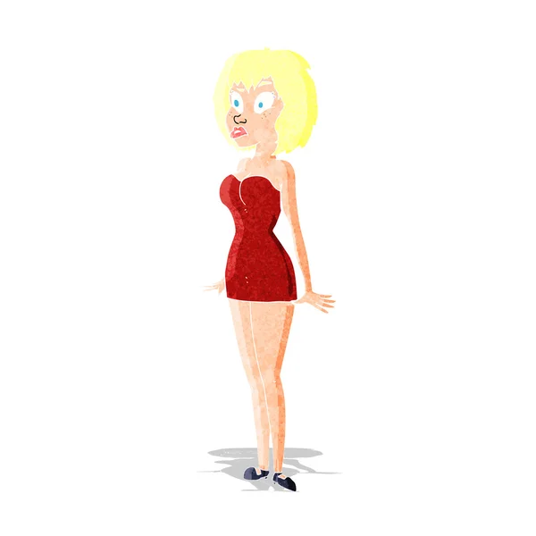 Cartoon förvånad kvinna i kort klänning — Stock vektor